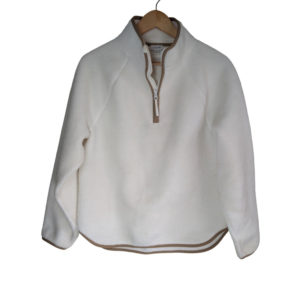 J.Crew Sherpa Half Zip Tunic Pullover Fleece Womens S Cream Tan Trim Cabincore